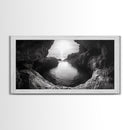 Ocean Cave Sunset, Seascape Art, Black and White Photography, Coastal Decor, Minimalist Style, Canvas Print, Bathroom Wall Art