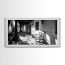 Porch Shadows Light, Rustic Patio, Black and White Decor, Farmhouse Entryway, Framed Canvas Print, Country Kitchen Wall Art, Bedroom Wall Art