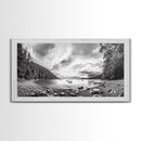 Forest Lake Serenity, Monochrome Nature, Tranquil Landscape, Canvas Print, Lodge Wall Art, Minimalist Cabin Decor, Black White
