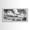 Tropical Beach View, Palm Tree Paradise, Black and White Island, Coastal Wall Decor, Canvas Print, Boho Living Room Art, Office Wall Art