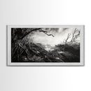 Stormy Shore, Erosion Roots, Driftwood Beach, Nature Drama, Framed Canvas Print, Moody Wall Art, Fall Living Room Decor, Dark Rustic Style