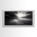 Stormy Coast, Dramatic Sky, Ocean Dusk, Monochrome Landscape, Framed Canvas Print, Bedroom Wall Art, Minimalist Coastal Decor
