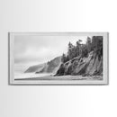 Pacific Coast Cliffs, Moody Nature Photography, Ocean View Landscape, Framed Canvas Print, Coastal Bedroom or Office Wall Art