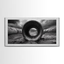 Storm Drain Pipe, Industrial Perspective, Moody Cloudscape, Framed Canvas Print, Urban Loft Decor or Dramatic Modern Wall Art