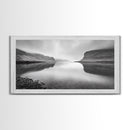Misty Fjord Reflection, Calm Water Scene, Nordic Landscape, Peaceful Wall Decor, Canvas Print, Office Wall Art, Minimalist Mountains