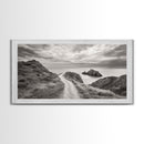 Coastal Cliff Path, Ocean View Trail, Windswept Grass Art, Seaside Wall Decor, Framed Canvas Print, Bedroom Art, Nature Lover Gift