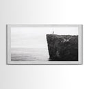 Ocean Cliff, Brave Explorer, Minimal Landscape, Adventure Wall Art, Framed Canvas Print, Modern Home Decor, Inspirational Office Art