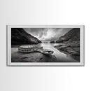 Ocean Snake Landscape, Coastal Creature Scene, Black and White Reptile, Framed Canvas Print, Moody Art, Bedroom or Den Decor