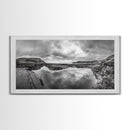 Reflected Cliffs, Stormy Sky, Coastal View, Dramatic Landscape, Canvas Print, minimalist art, office decor, moody black and white wall art