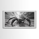 Giant Crab Close-Up, Beach Creature Art, Ocean Monster Print, Fantasy Wildlife Scene, Framed Canvas Print, Game Room Wall Art
