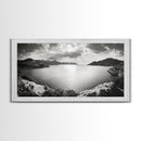 Ocean Sunset View, Mountain Coast Landscape, Black and White Art, Canvas Print, Minimalist Decor, Living Room Wall Art, Tranquil Home Style
