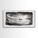 Shipwreck Beach Scene, Dramatic Coastline, Black and White Decor, Framed Canvas Print, Moody Art, Coastal Wall Art, Rustic Bedroom Print