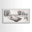 Frozen Stream Scene, Bare Trees Landscape, Black and White Nature Decor, Canvas Print, Winter Wall Art, Neutral Bedroom Accent