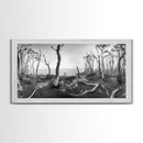 Burnt Forest, Moody Trees, Coastal Landscape, Nature Scene, Framed Canvas Print, Rustic Wall Art, Boho Decor, Fall Home Aesthetic