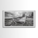 Abandoned Boat, Weathered Vessel, Coastal Forest, Framed Canvas Print, Farmhouse Wall Art, Rustic Cabin Decor, Autumn Vibe, Living Room Art