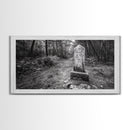 Forest Trail, Stone Marker, Ancient Symbol, Misty Pathway, Framed Canvas Print, cabin decor, woodland art, Autumn wall print, rustic charm