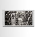 Trail Marker, Wooded Path, Rustic Forest, Natural Journey, Framed Canvas Print, farmhouse decor, nature lover gift, Autumn entryway art