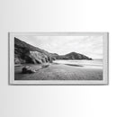 Coastal Cliffs, Ocean Shore, Scenic Beach, Framed Canvas Print, Nature Photography, Bathroom Wall Art, Neutral Tones, Coastal Home Decor