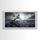 Windswept Tree, Coastal Landscape, Stormy Sky, Canvas Print, Desert Wall Art, Rustic Living Room Decor, Dramatic Minimalist Artwork