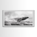 Breaching Whale, Ocean Waves, Marine Power, Framed Canvas Print, Nautical Bathroom Wall Art, Whale Watching Theme, Coastal Photography Art