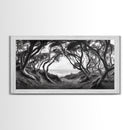 Coastal Trees, Windswept Forest, Ocean View, Framed Canvas Print, Boho Wall Art, Living Room Art, Nature Wall Decor, Monochrome Landscape