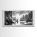 Forest Coast, Secluded Beach, Ocean Rocks, Misty Trees, Framed Canvas Print, Nature Wall Art, Living Room Decor, Moody Landscape