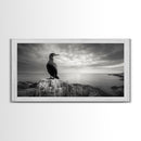 Sea Bird, Rocky Shore, Stormy Horizon, Coastal Watcher, Canvas Print, Nature Photography Art, Bedroom Decor, Ocean Wildlife
