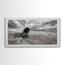 Prairie Wagon, Coastal Grass, Covered Cart, Western Landscape, Framed Canvas Print, Rustic Fall Art, Living Room Wall Decor