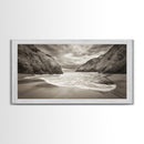 Secluded Beach Cove, Coastal Seascape, Sepia Landscape Art, Framed Canvas Print, Bathroom or Bedroom Wall Decor, Nature Inspired