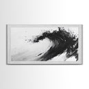 Abstract Wave, Black White, Modern Ink, Ocean Motion, Canvas Print, Minimalist Art, Office Wall Decor, Contemporary Coastal Style