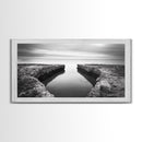 Rocky Inlet, Ocean View, Symmetry Nature, Coastal Zen, Canvas Print, Minimalist Bathroom Art, Tranquil Bedroom Wall Decor, Entryway Accent
