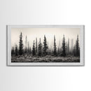 Misty Pines, Evergreen Forest, Morning Fog, Monochrome Nature, Canvas Print, Fall Entryway Wall Art, Woodland Boho Home Decor
