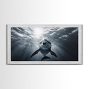 Underwater Dolphin, Ocean Wildlife Art, Marine Animal Decor, Coastal Vibes, Canvas Print, Bathroom Wall Art, Nautical Themed Room