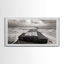 Ocean and Book, Moody Literary Print, Surreal Seascape Art, Framed Canvas Print, Library or Reading Nook Wall Decor, Dark Academia