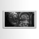 Bank Vault Door, Industrial Urban Decor, Luxury Office Art, Framed Canvas Print, Black and Silver Wall Art, Masculine Home Style