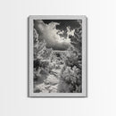 Snowy Pine Path, Winter Forest Light, Frozen Landscape Art, Canvas Print, Holiday Wall Art, Minimalist Winter, Nordic Style Decor