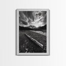 Mountain Sunrise Drift, Alpine Peak Glow, Majestic Morning View, Framed Canvas Print, Entryway Wall Art, Moody Nature Decor, Cabin Style