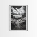 Highland Ocean Trail, Dramatic Clouds, Monochrome Nature, Canvas Print, Office Wall Art, Adventure Landscape, Rustic Home Decor