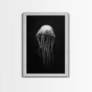 Elegant Jellyfish Art, Ocean Wildlife, Monochrome Marine, Framed Canvas Print, Bathroom Decor, Nautical Wall Art, Minimalist Sea Life