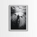 Kayaking Exploration, River Reflections, Adventure Sport, Framed Canvas Print, Office Wall Art, Moody Travel Photography, Nature Wall Decor