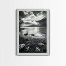 Lake Sunset View, Peaceful Mountainscape, Nature Reflection, Framed Canvas Print, Living Room Wall Art, Tranquil Scenic Landscape
