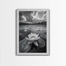 Tranquil Lotus, Cloud Reflections, Water Lily Pond, Framed Canvas Print, Zen Wall Art, Spa Bathroom Decor, Modern Nature Photography