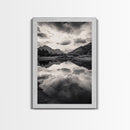 Alpine Reflections, Dramatic Skies, Mountain Serenity, Canvas Print, Living Room Wall Art, Moody Landscape Photography, Monochrome Decor