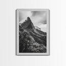Lush Mountain Range, Cloud Covered Peaks, Jungle Tranquility, Framed Canvas Print, Entryway Wall Art, Black and White Nature, Boho Wall Art