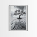 Lonely Tree, Coastal Roots, Ocean Breeze, Framed Canvas Print, Entryway Wall Art, Moody Nature Photography, Minimalist Earth Tones