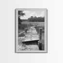 Marsh Dock, Southern Nature, Weathered Pier, Framed Canvas Print, Guest Room Wall Art, Rural Landscape, Fall Wall Art, Country Style