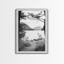 Forest Lake, Mountain View, Peaceful Trail, Framed Canvas Print, Cabin Decor, Fall Landscape, Living Room Art, Tranquil Nature Print