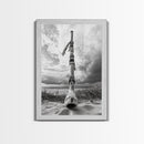 Coastal Totem, Beach Symbol, Stormy Horizon, Framed Canvas Print, nautical art, entryway decor, tribal coastal artwork, Modern Loft Decor