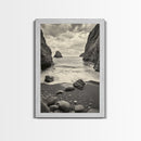 Secluded Cove, Rocky Shoreline, Ocean Retreat, Canvas Print, neutral beach art, living room decor, coastal nature photography