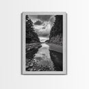 Tide Pool, Forest Reflection, Coastal Calm, Framed Canvas Print, Black White Nature Art, Bathroom or Bedroom Decor, Tranquil Scene